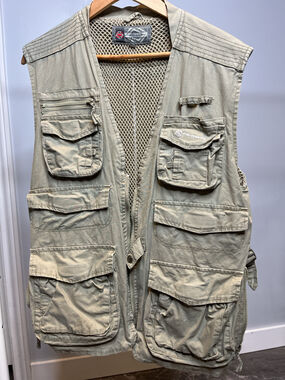 Puri Oden-Fs Men's Multi-Pocket Fishing Vest Khaki Safari Utility Mesh Gilet Gor
